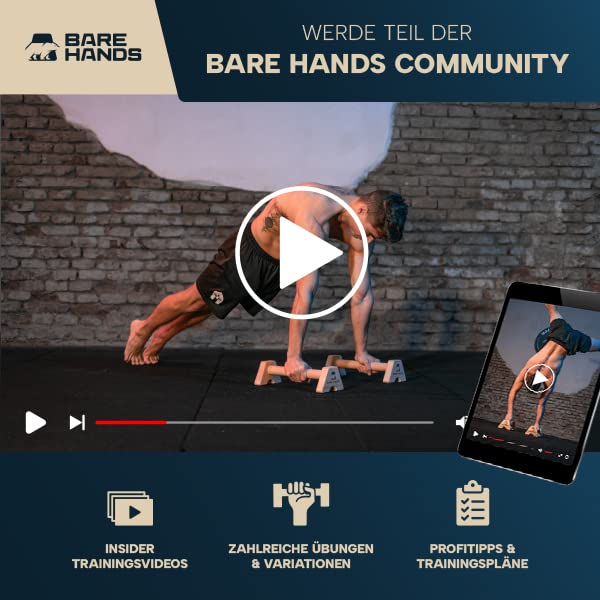 BARE HANDS Liegestzützgriffe – 2x gelenksschonende & rutschfeste Holz Liegestützgriffe | exzellentes Calisthenics Equipment | Indoor & Outdoor | Ideal für Handstand & Liegestütze | extra lang