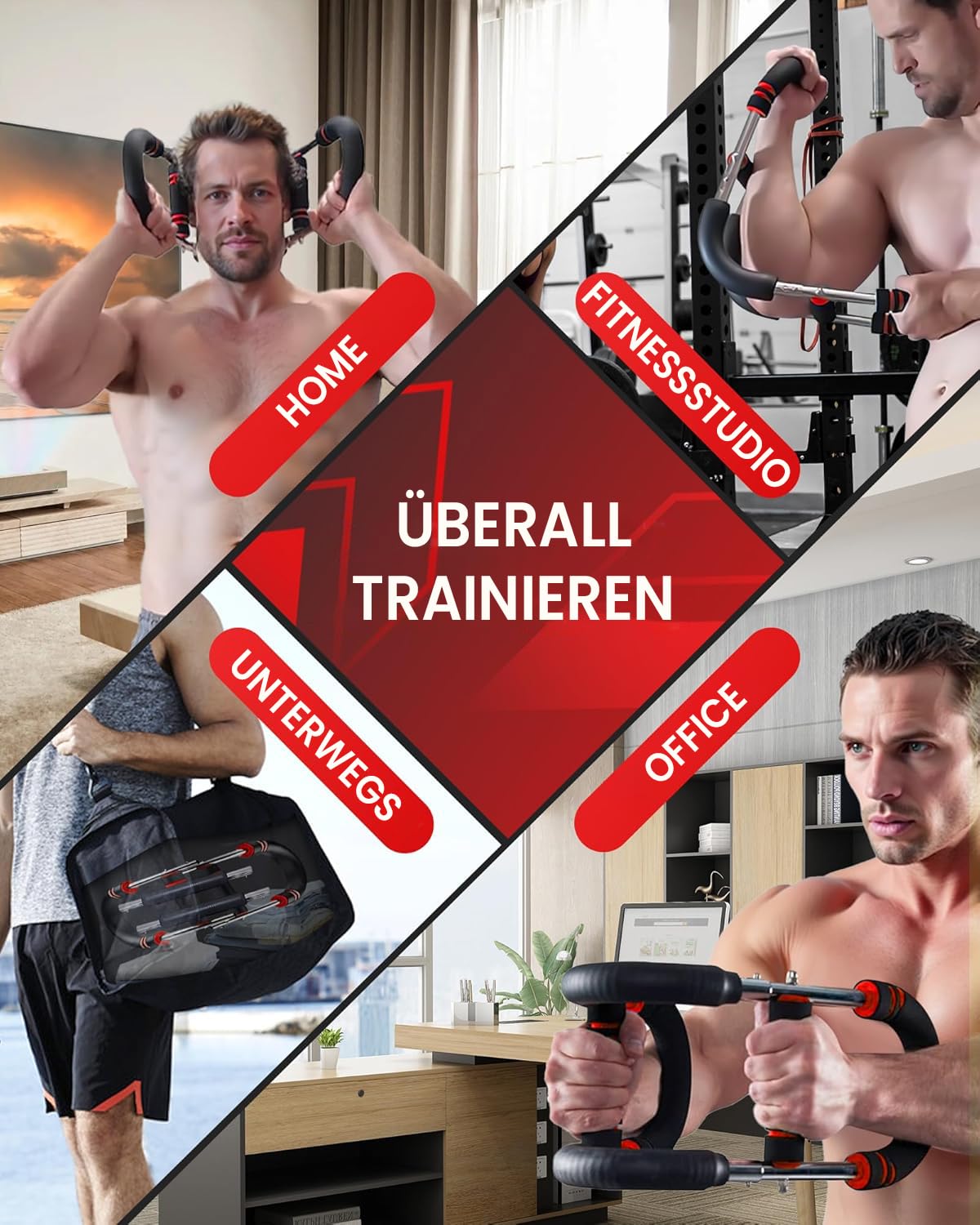 Twister Armtrainer – Verstellbares Brust Trainingsgerät (30-50 kg / 70-110 lb), Portable Power Twister Stange mit abnehmbarem Design – Fitnessübungen überall