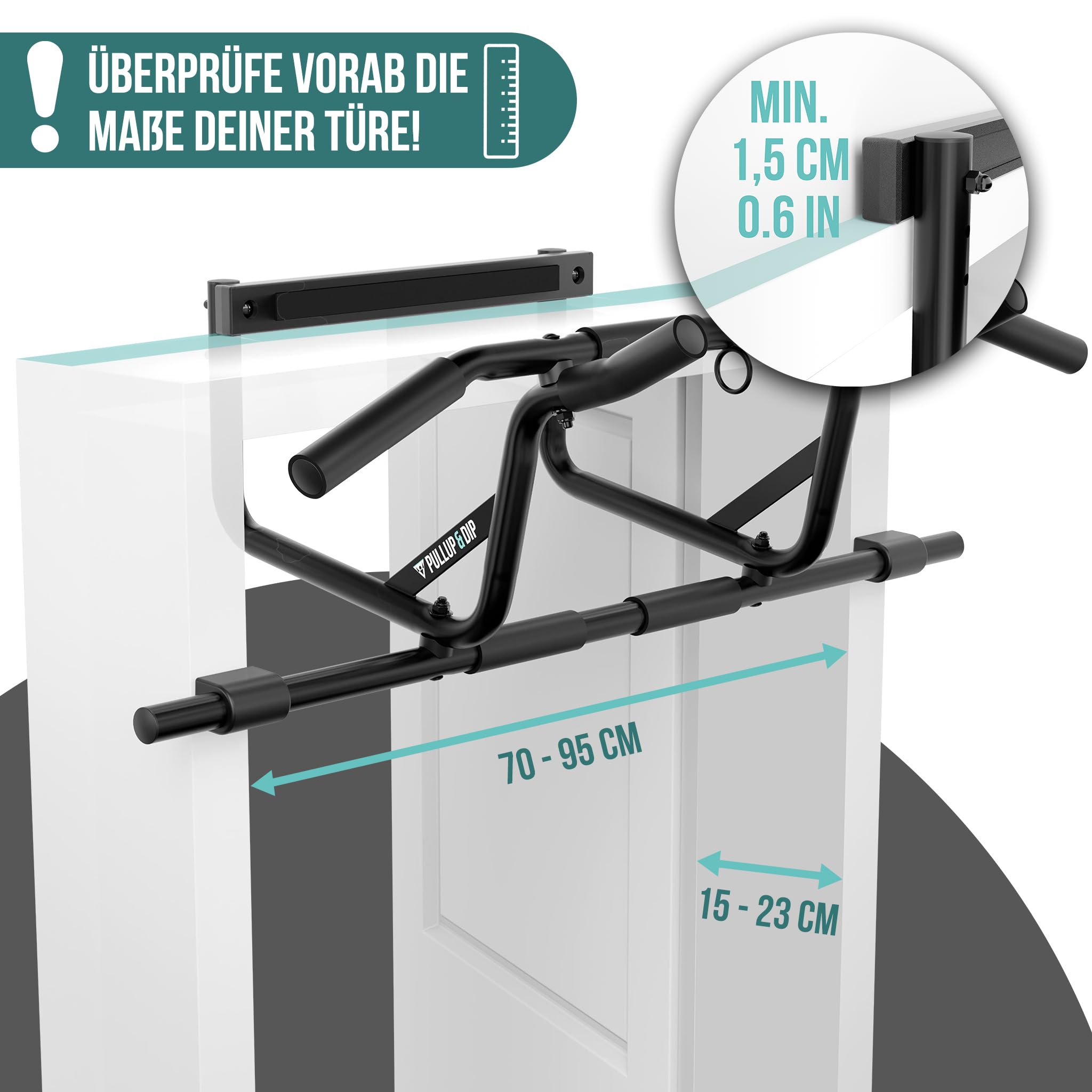 PULLUP & DIP Klimmzugstange für Türrahmen zum Einhängen ohne Schrauben und kein Abrutschen, Profi Türreck, Pull-up Bar mit gepolsterten Griffen inkl. Klimmzug Band + eBook