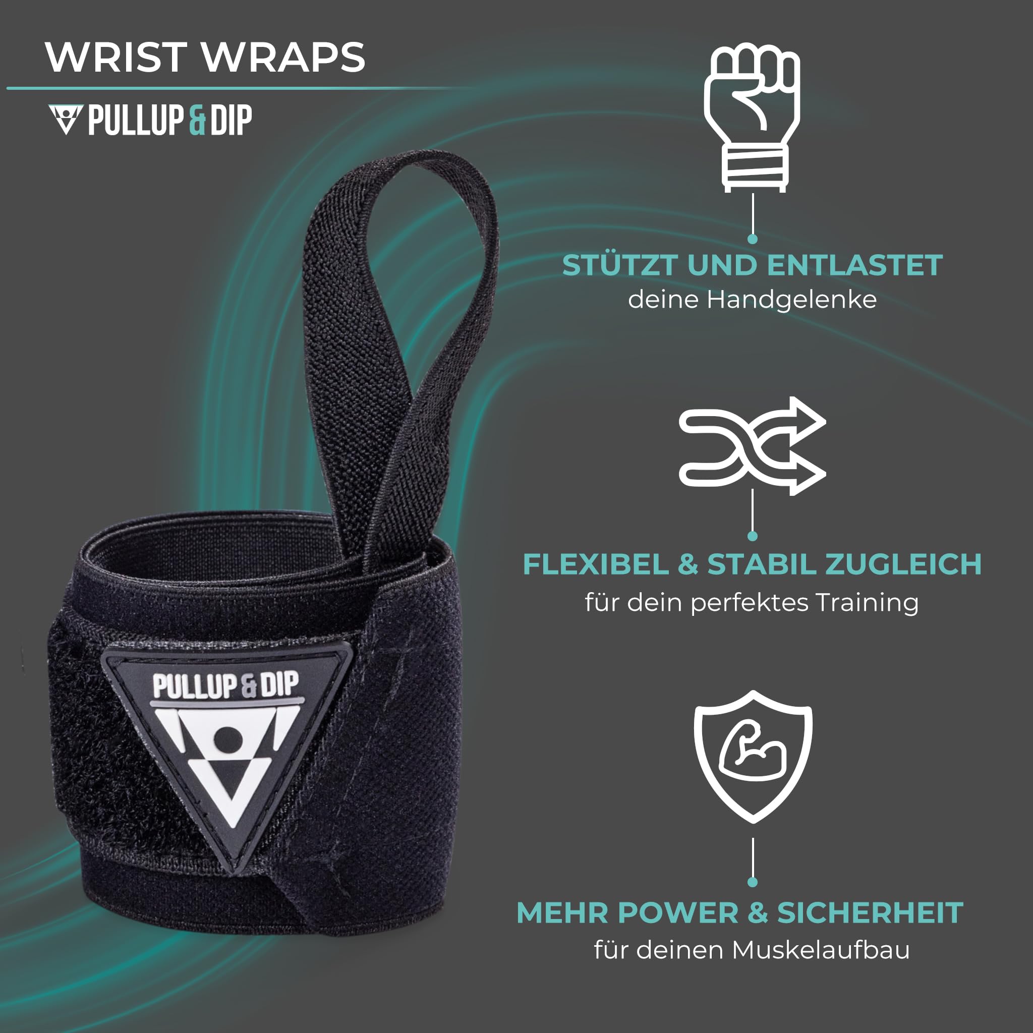 PULLUP & DIP Wrist Wraps Handgelenk Bandagen für Fitness, Calisthenics, Crossfit, Bodybuilding & Krafttraining, Profi Sportbandagen Stabilisierend & Schützend, (Pullup & Dip Branding)