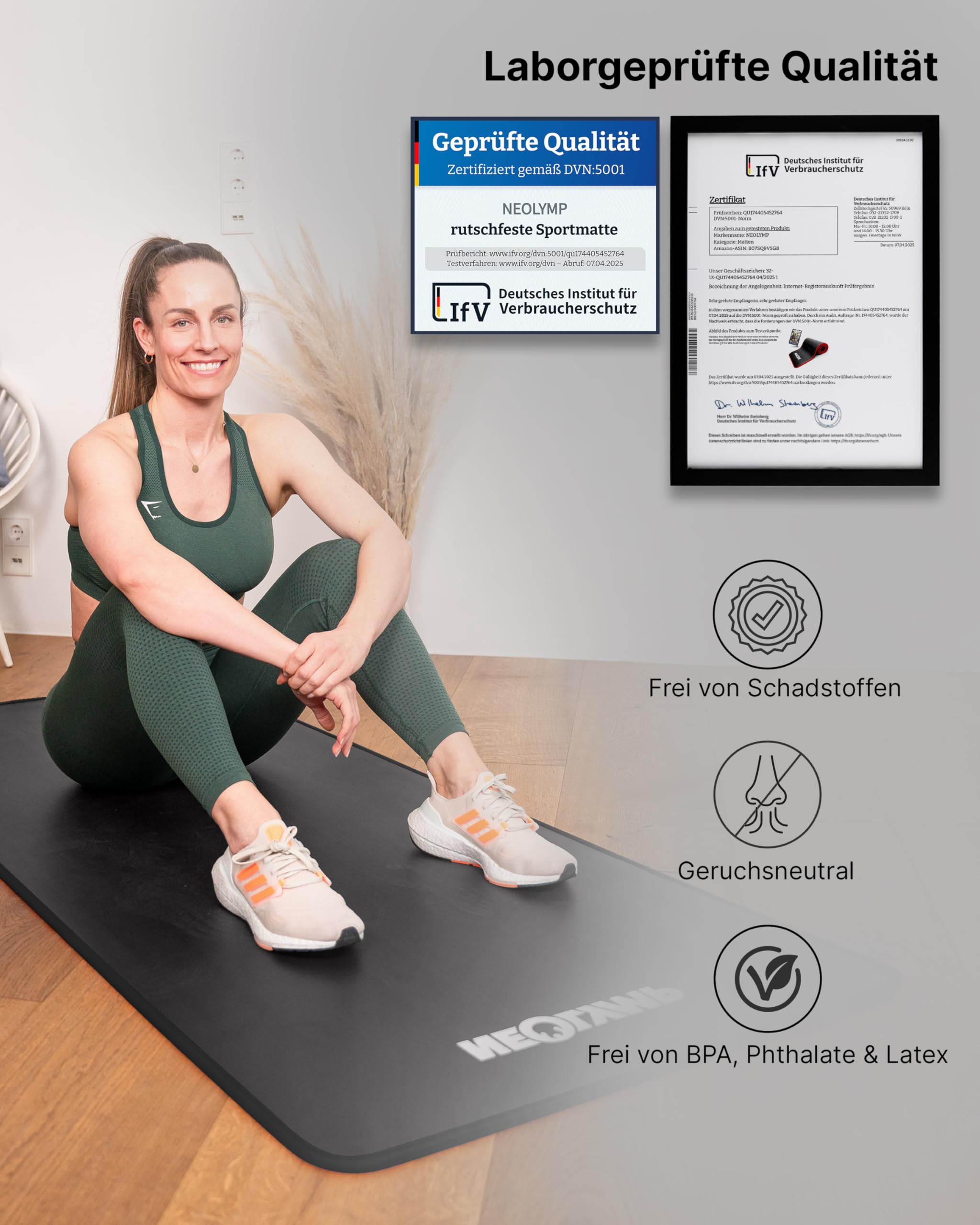 NEOLYMP extra dicke und rutschfeste Fitnessmatte mit Fitness E-Book und Tragegurt - Pilatesmatte, Yoga Matte, Sportmatte, Gymnastikmatte, Trainingsmatte (Anthrazit | 61 cm)