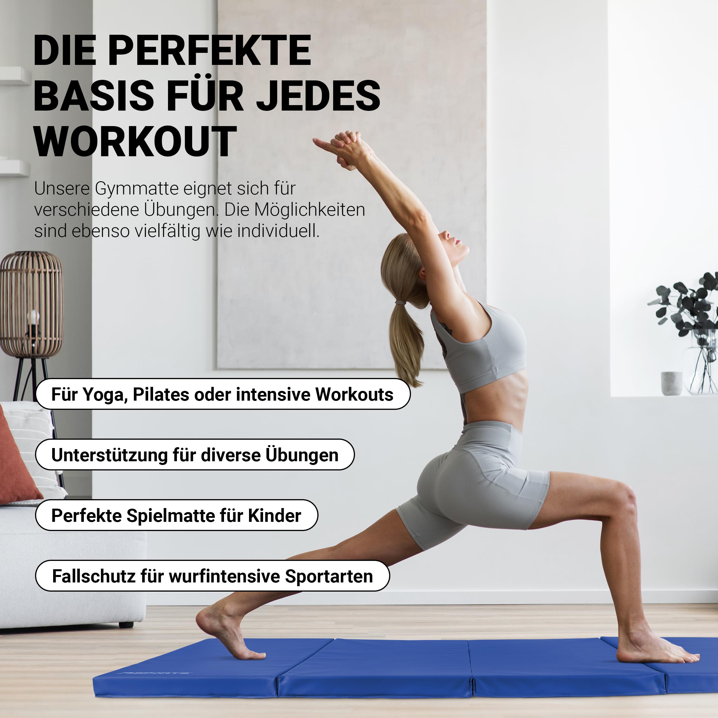 MSPORTS Turnmatte Premium klappbare Weichbodenmatte 190 x 80 x 5 cm Gymnastikmatte Sportmatte für zuhause Kinder Erwachsene (Blau, 190 x 80 x 5 cm)