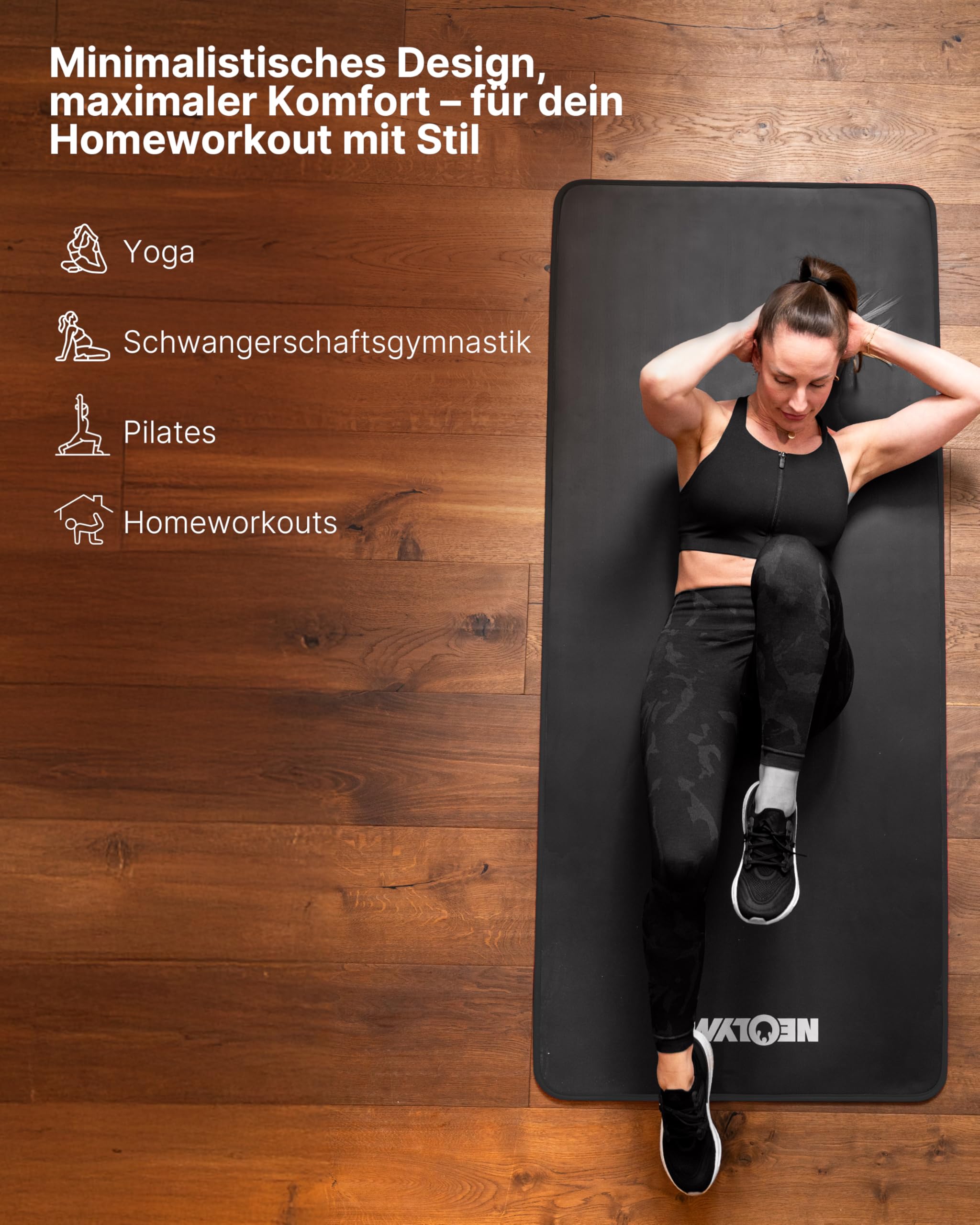 NEOLYMP extra dicke und rutschfeste Fitnessmatte mit Fitness E-Book und Tragegurt - Pilatesmatte, Yoga Matte, Sportmatte, Gymnastikmatte, Trainingsmatte (Anthrazit | 61 cm)