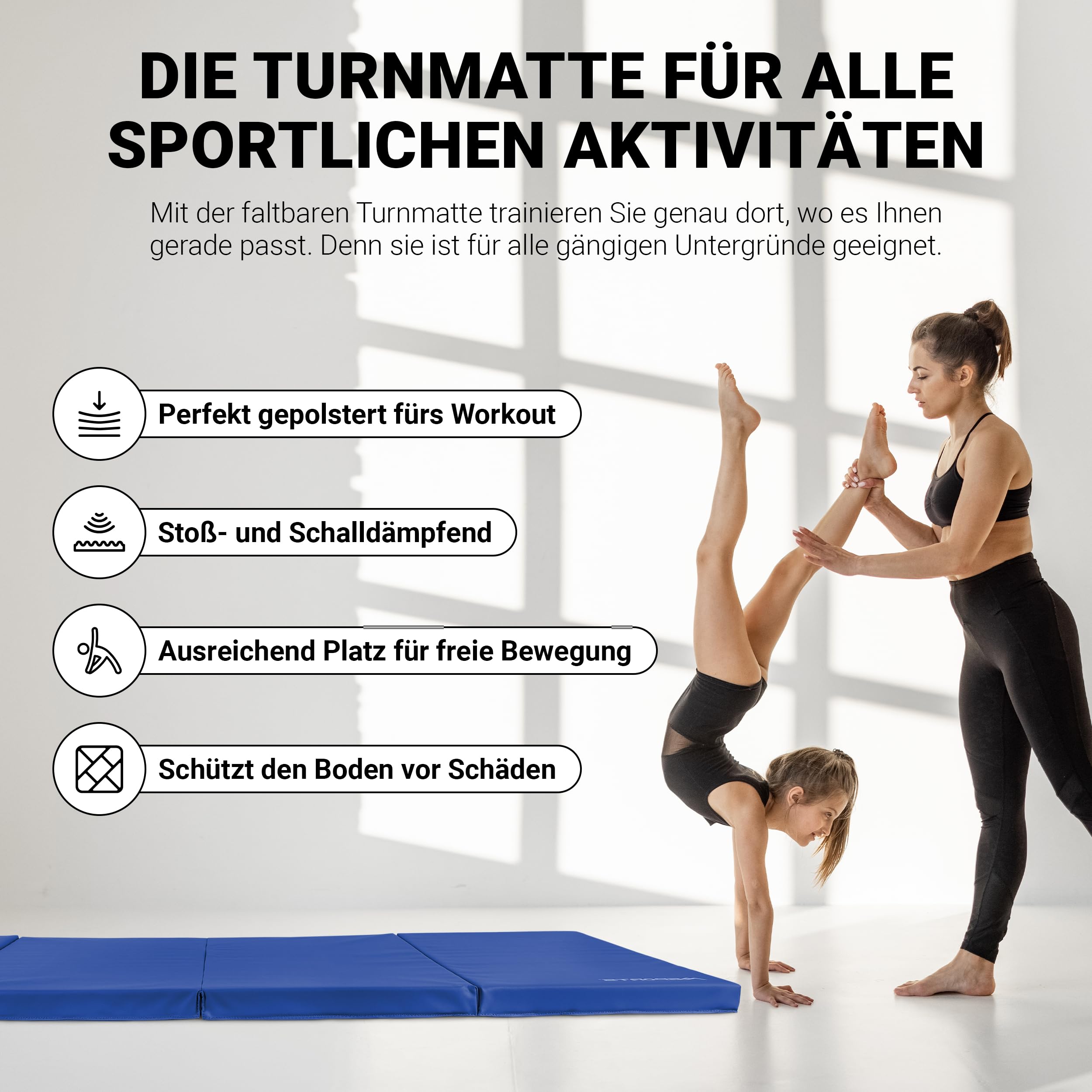 MSPORTS Turnmatte Premium klappbare Weichbodenmatte 190 x 80 x 5 cm Gymnastikmatte Sportmatte für zuhause Kinder Erwachsene (Blau, 190 x 80 x 5 cm)