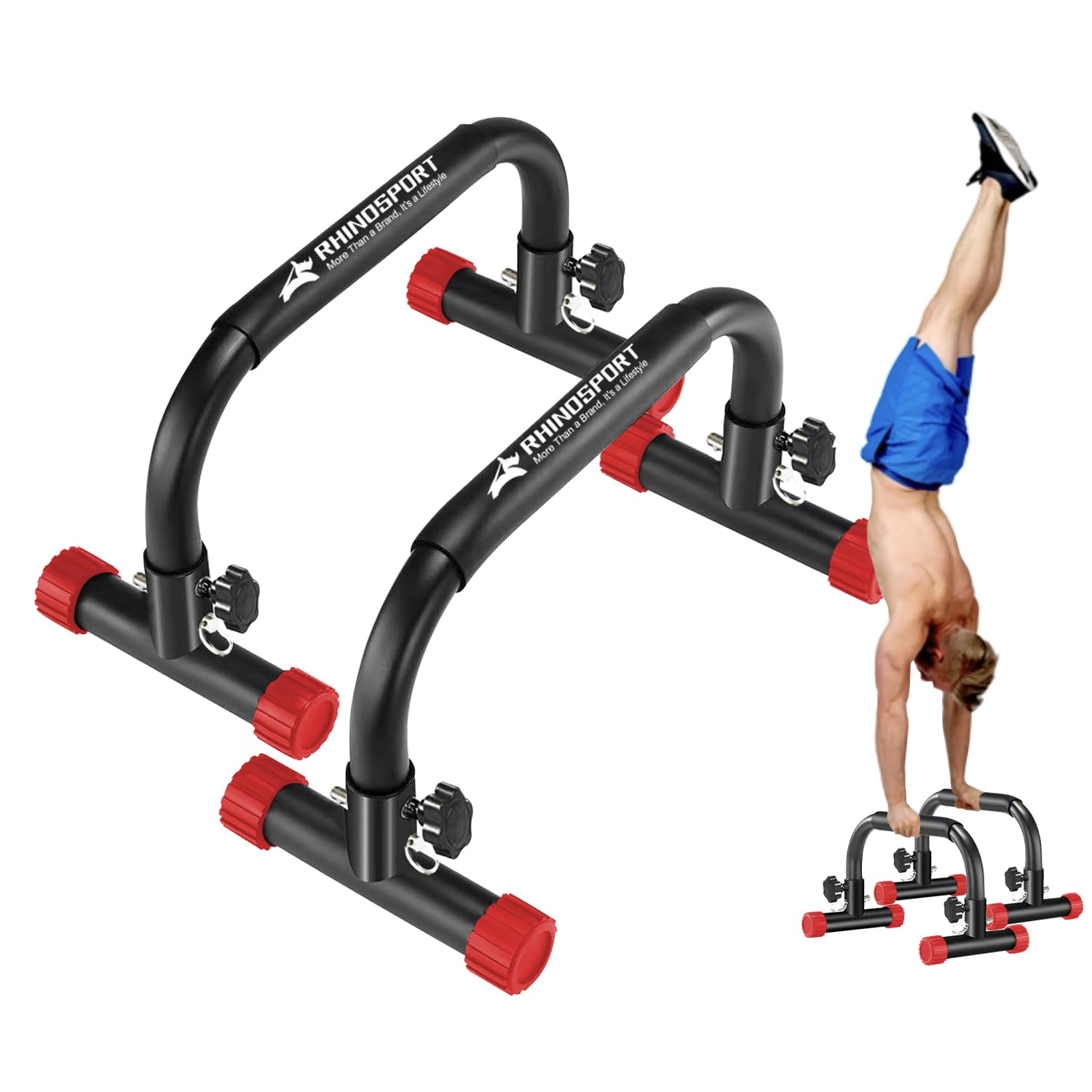 RHINOSPORT Parallettes Bars Dip Calisthenics Push Up Bars 10.2 in High 300Kg/661lbs Gewichtskapazität Krafttraining Home Gym Workouts Calisthenics Ausrüstung [19.6x10.2x10.2 in] Rot