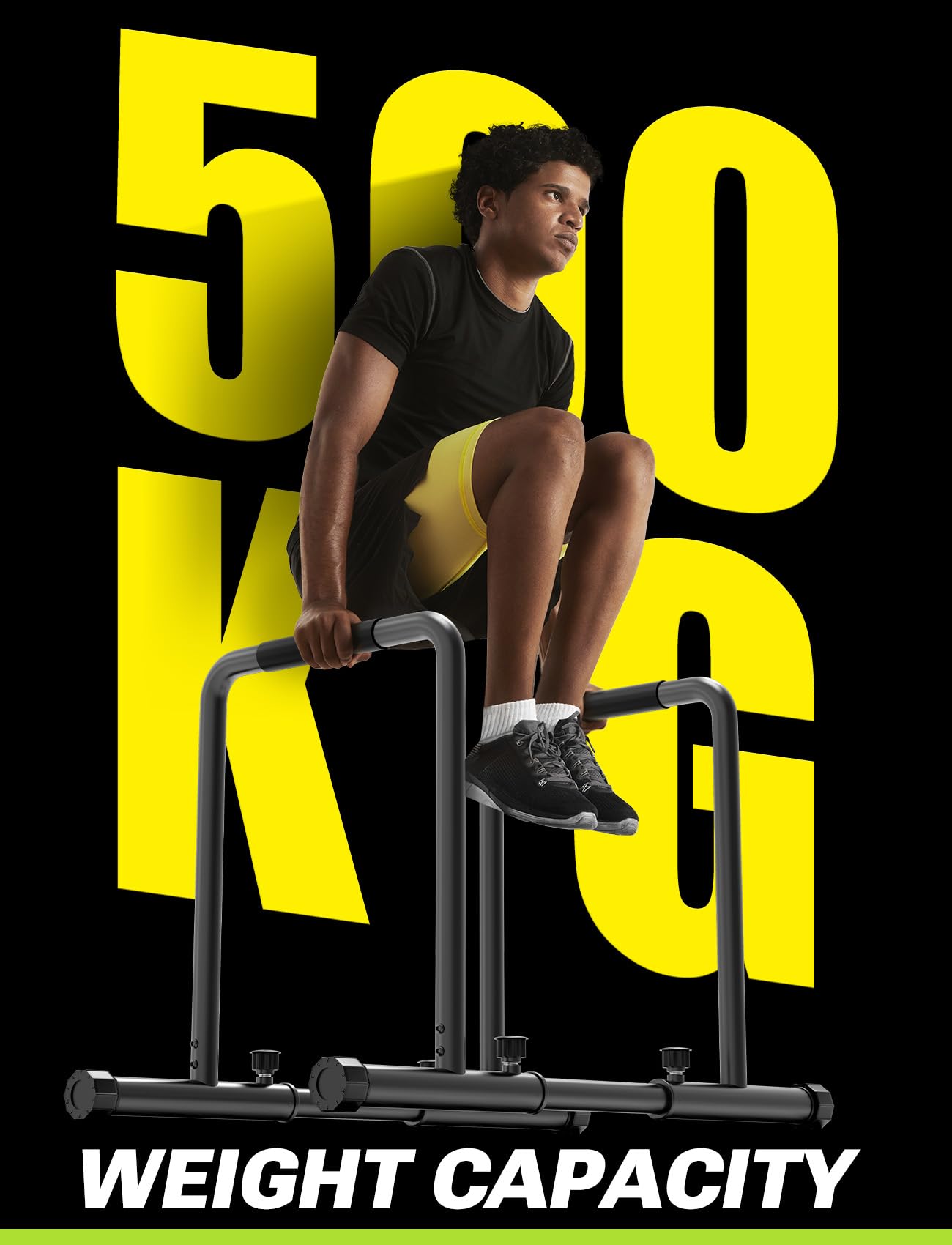 Yoleo Verstellbare Dip Barren – 500 kg Dip-Station, tragbar, funktional, Fitness-Bar mit Sicherheitsanschluss, robuster Dip-Ständer, Body-Presse, Paralleten-Übungs-Bar für Calisthenics