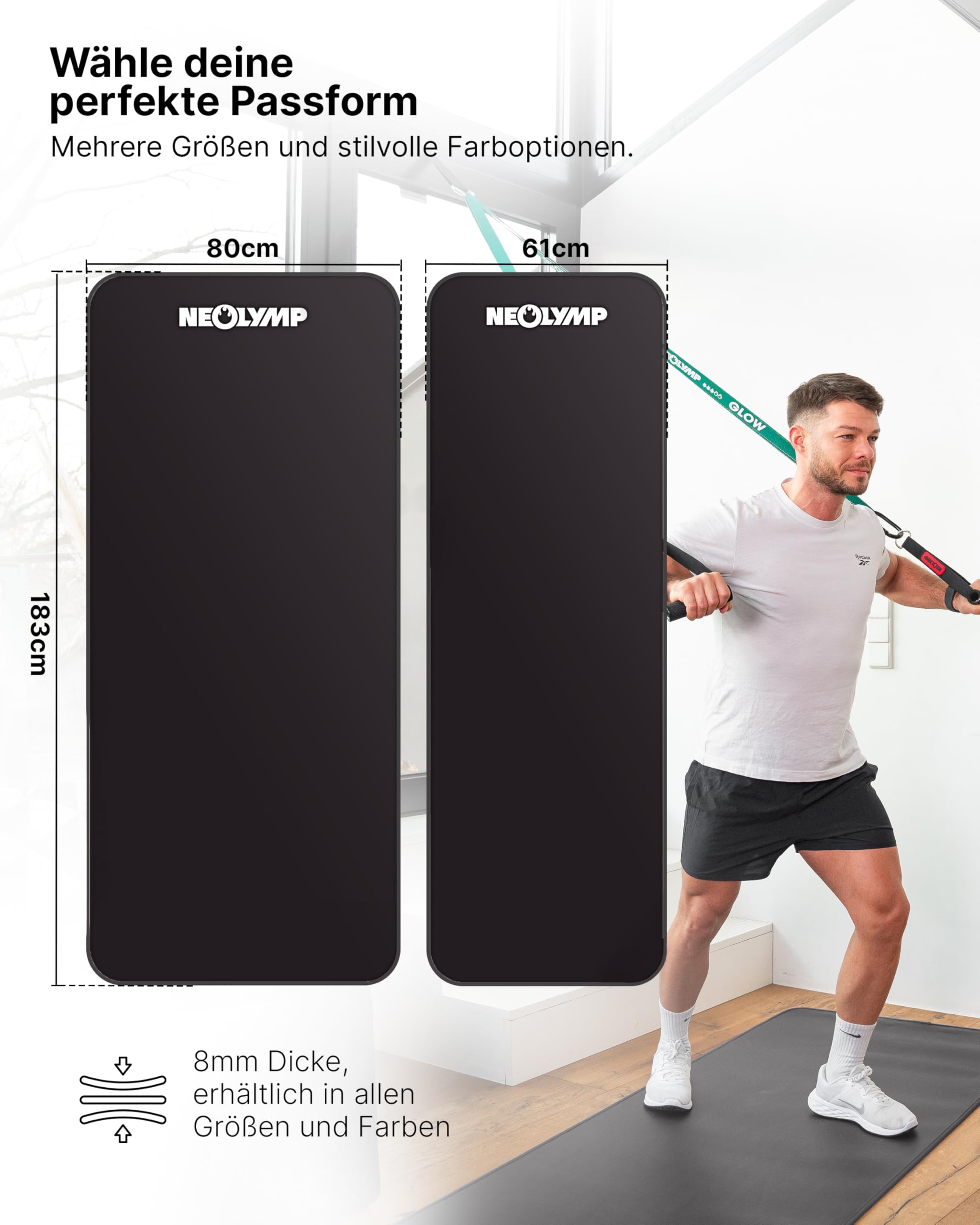 NEOLYMP extra dicke und rutschfeste Fitnessmatte mit Fitness E-Book und Tragegurt - Pilatesmatte, Yoga Matte, Sportmatte, Gymnastikmatte, Trainingsmatte (Anthrazit | 61 cm)