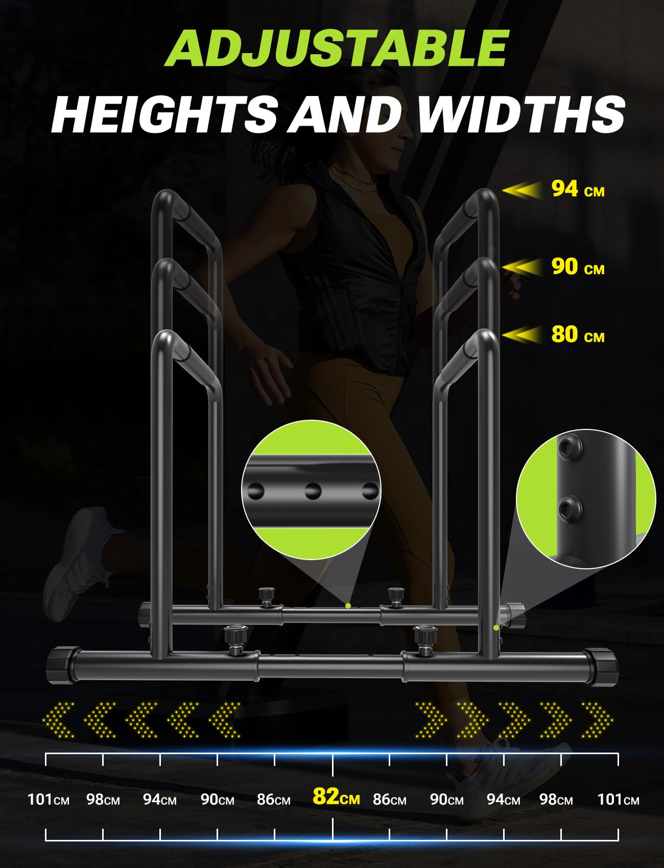 Yoleo Verstellbare Dip Barren – 500 kg Dip-Station, tragbar, funktional, Fitness-Bar mit Sicherheitsanschluss, robuster Dip-Ständer, Body-Presse, Paralleten-Übungs-Bar für Calisthenics