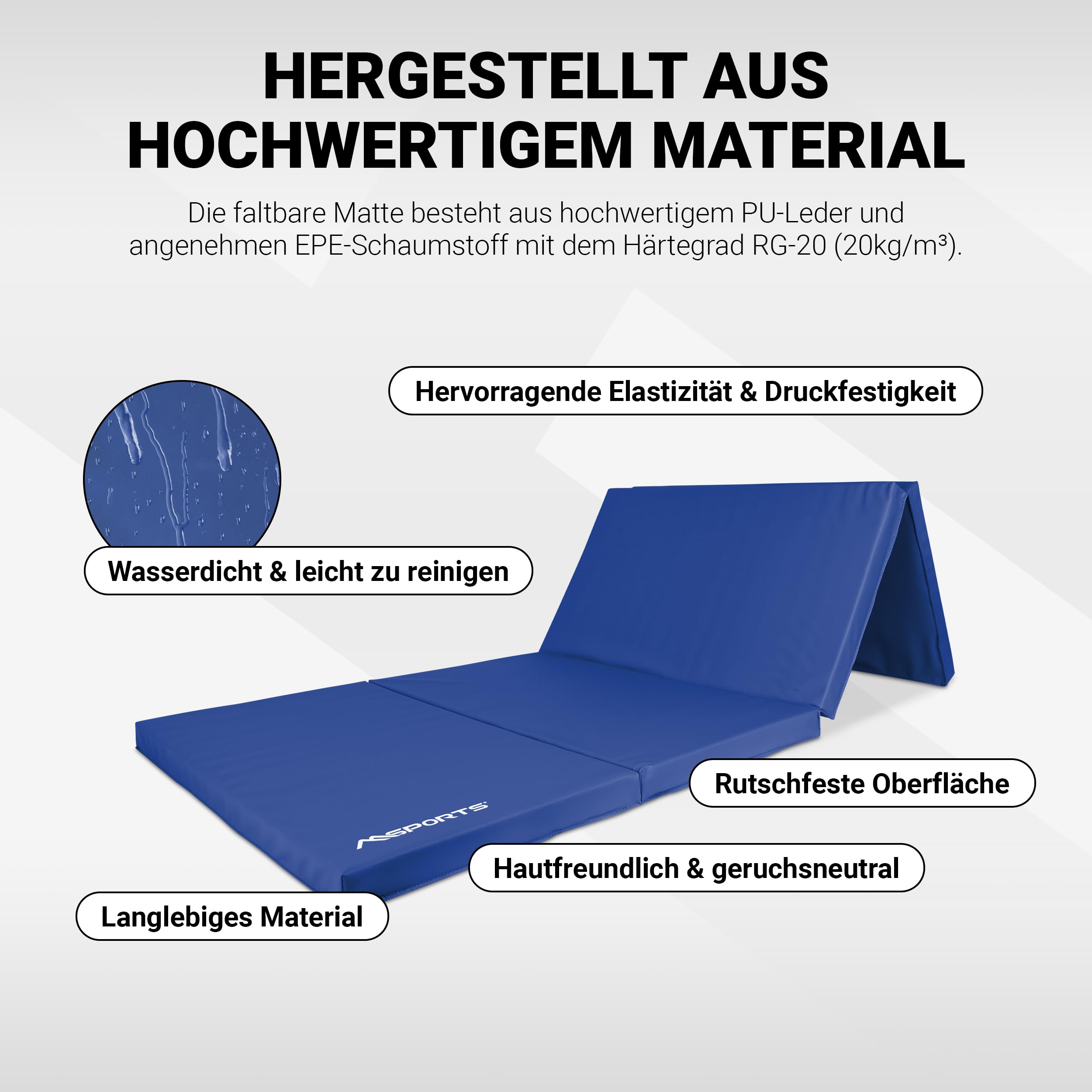 MSPORTS Turnmatte Premium klappbare Weichbodenmatte 190 x 80 x 5 cm Gymnastikmatte Sportmatte für zuhause Kinder Erwachsene (Blau, 190 x 80 x 5 cm)