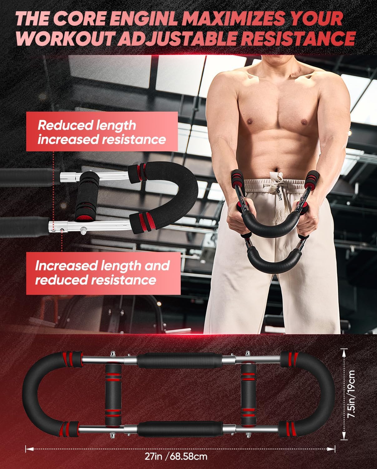 Twister Armtrainer – Verstellbares Brust Trainingsgerät (30-50 kg / 70-110 lb), Portable Power Twister Stange mit abnehmbarem Design – Fitnessübungen überall