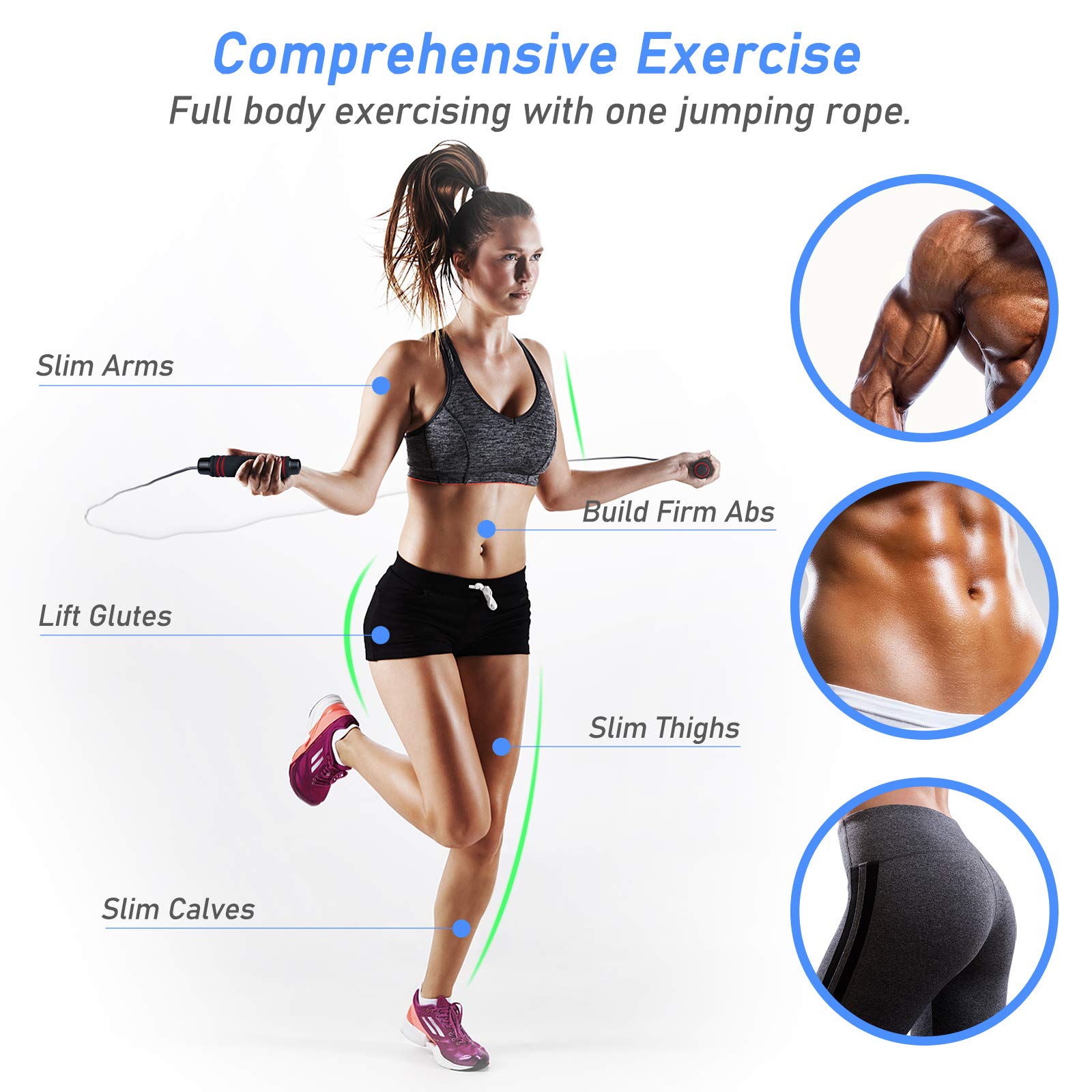 Blukar Springseil, Speed Rope Verstellbar mit Hautfreundlichen Schaum Griffe, 3 Meter Länge Einstellbar, Rutschfest und Ideal für Fitness & Ausdauer & Seilspringen, geeignet für Erwachsene
