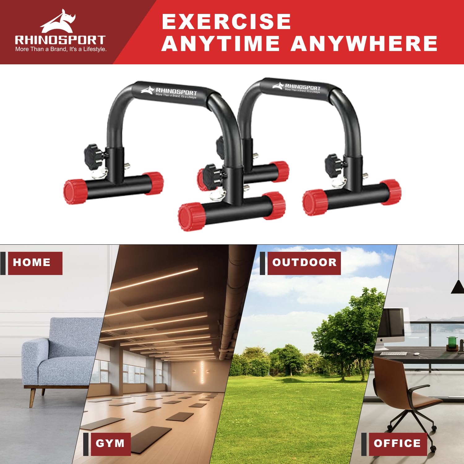 RHINOSPORT Parallettes Bars Dip Calisthenics Push Up Bars 10.2 in High 300Kg/661lbs Gewichtskapazität Krafttraining Home Gym Workouts Calisthenics Ausrüstung [19.6x10.2x10.2 in] Rot