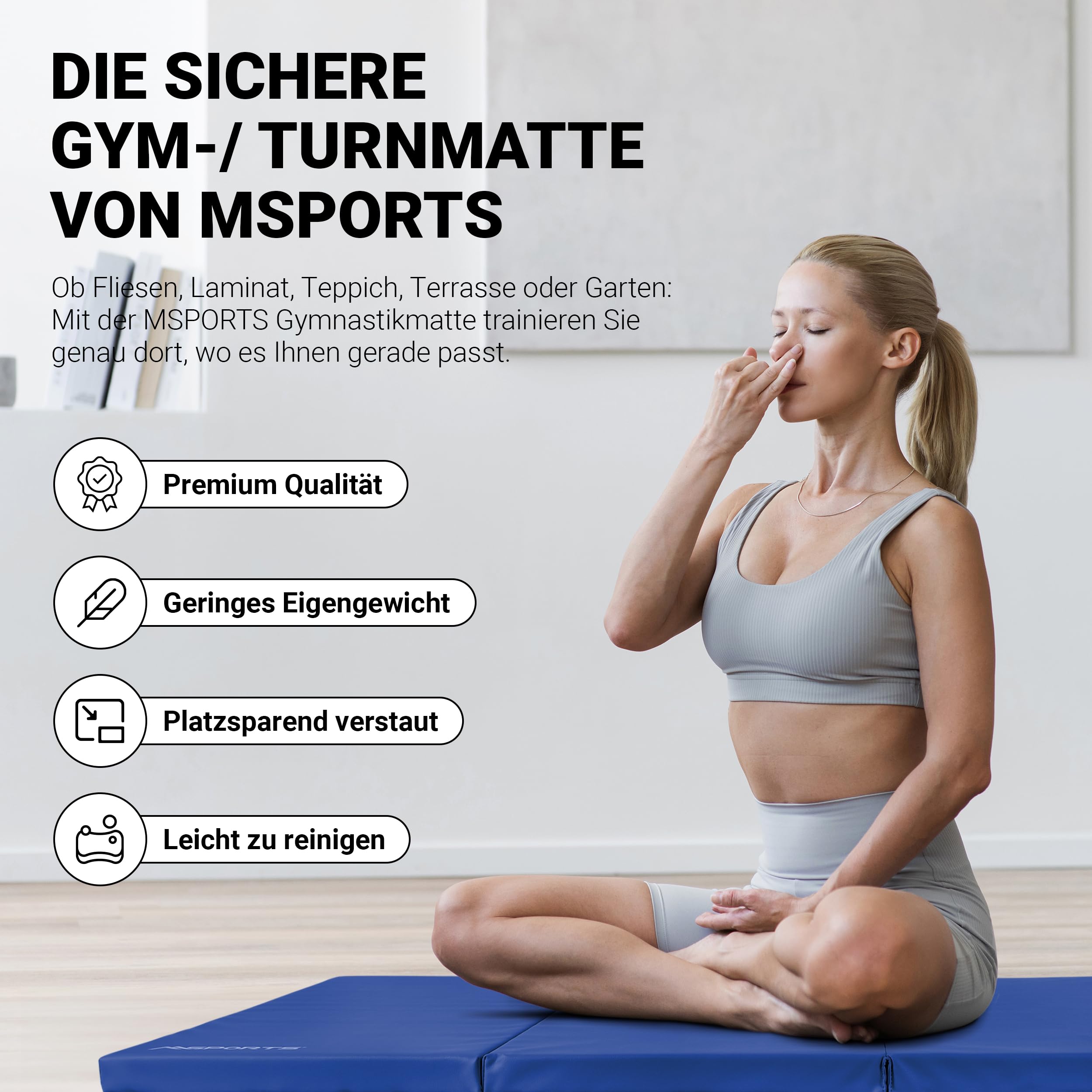 MSPORTS Turnmatte Premium klappbare Weichbodenmatte 190 x 80 x 5 cm Gymnastikmatte Sportmatte für zuhause Kinder Erwachsene (Blau, 190 x 80 x 5 cm)