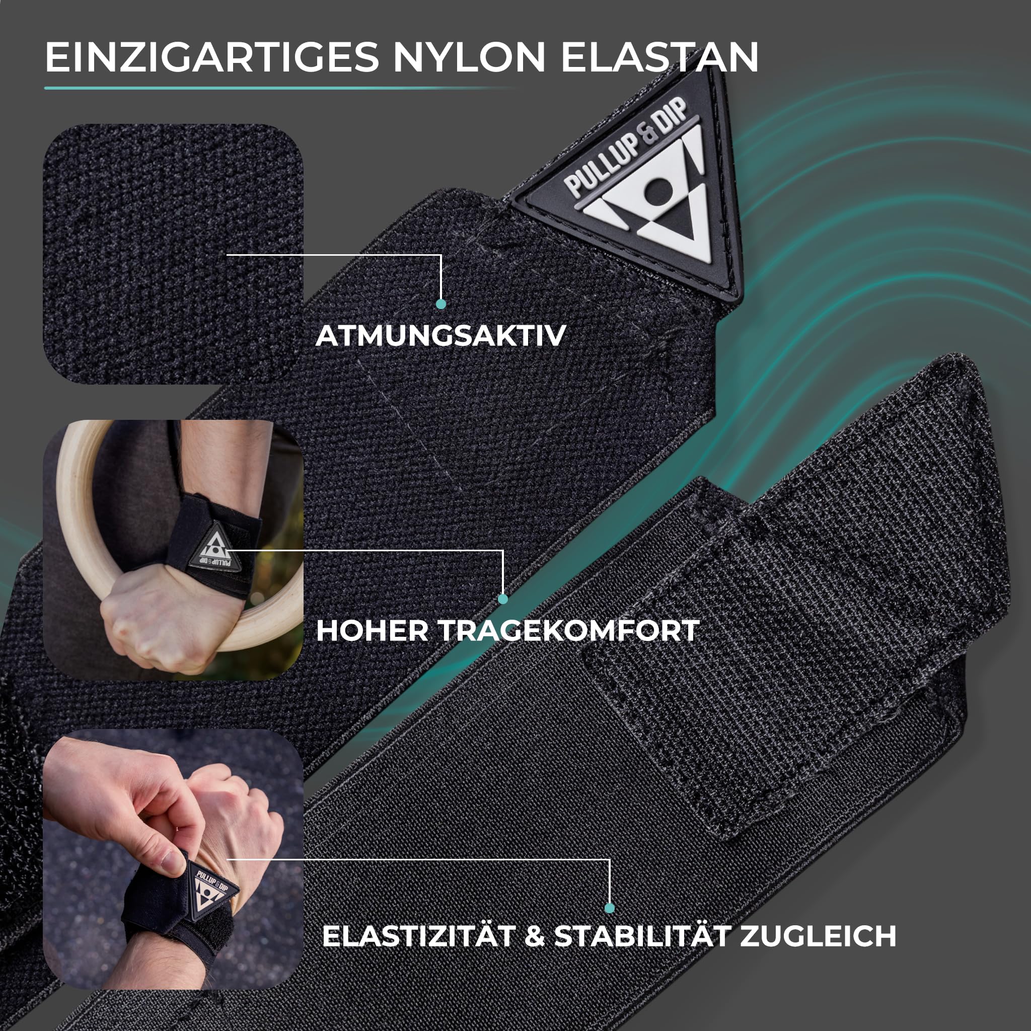 PULLUP & DIP Wrist Wraps Handgelenk Bandagen für Fitness, Calisthenics, Crossfit, Bodybuilding & Krafttraining, Profi Sportbandagen Stabilisierend & Schützend, (Pullup & Dip Branding)